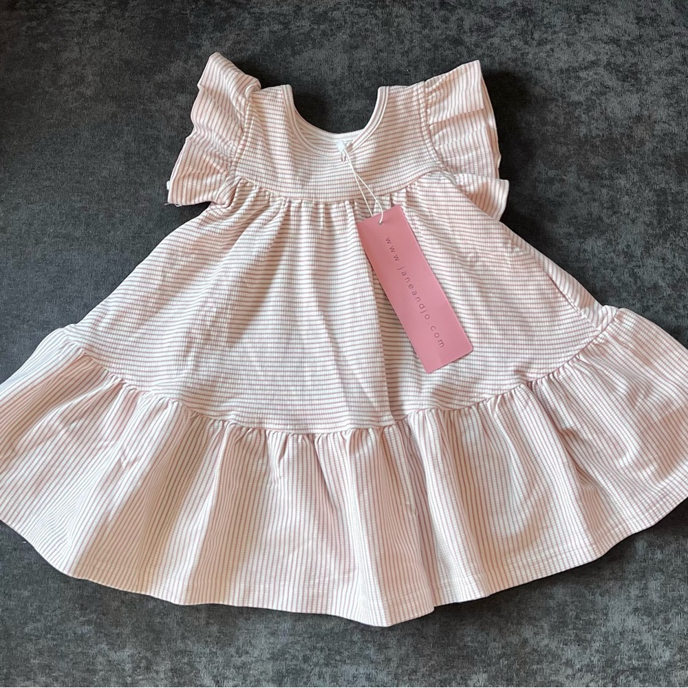 NWT Jane + Jo Emily Dress Mauve Pink Micro Stripe Dress Size 2T